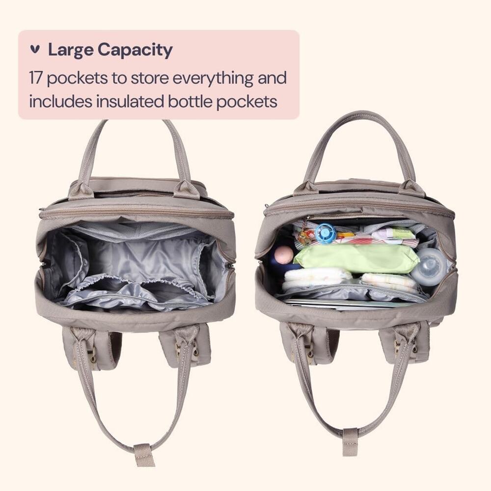 NWT! BabbleRoo Diaper Bag Khaki Backpack Multi Function Travel Tote - Picture 5 of 9